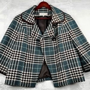 Jones New York Suit Cotton Woven Checked Womens cape Blazer 3/4 Sleeves